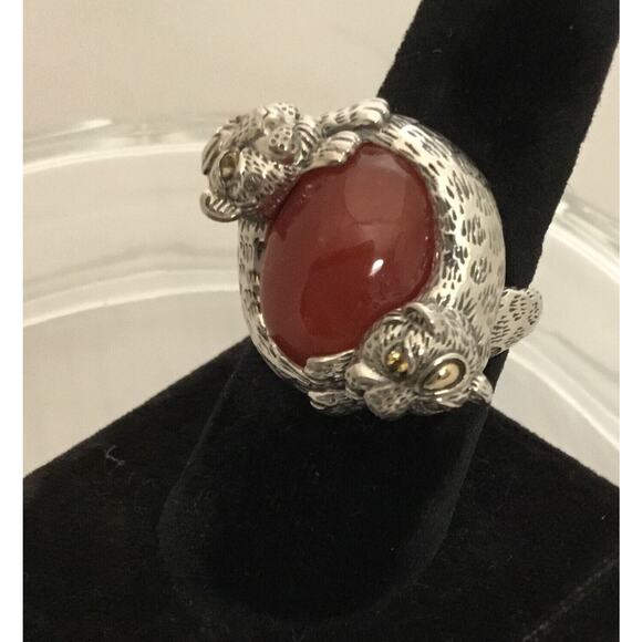 Vintage JOHN HARDY JAI 925/14k Carnelian/Citrine Double LEOPARD RING Sz 7.5 Rare - Picture 6 of 11